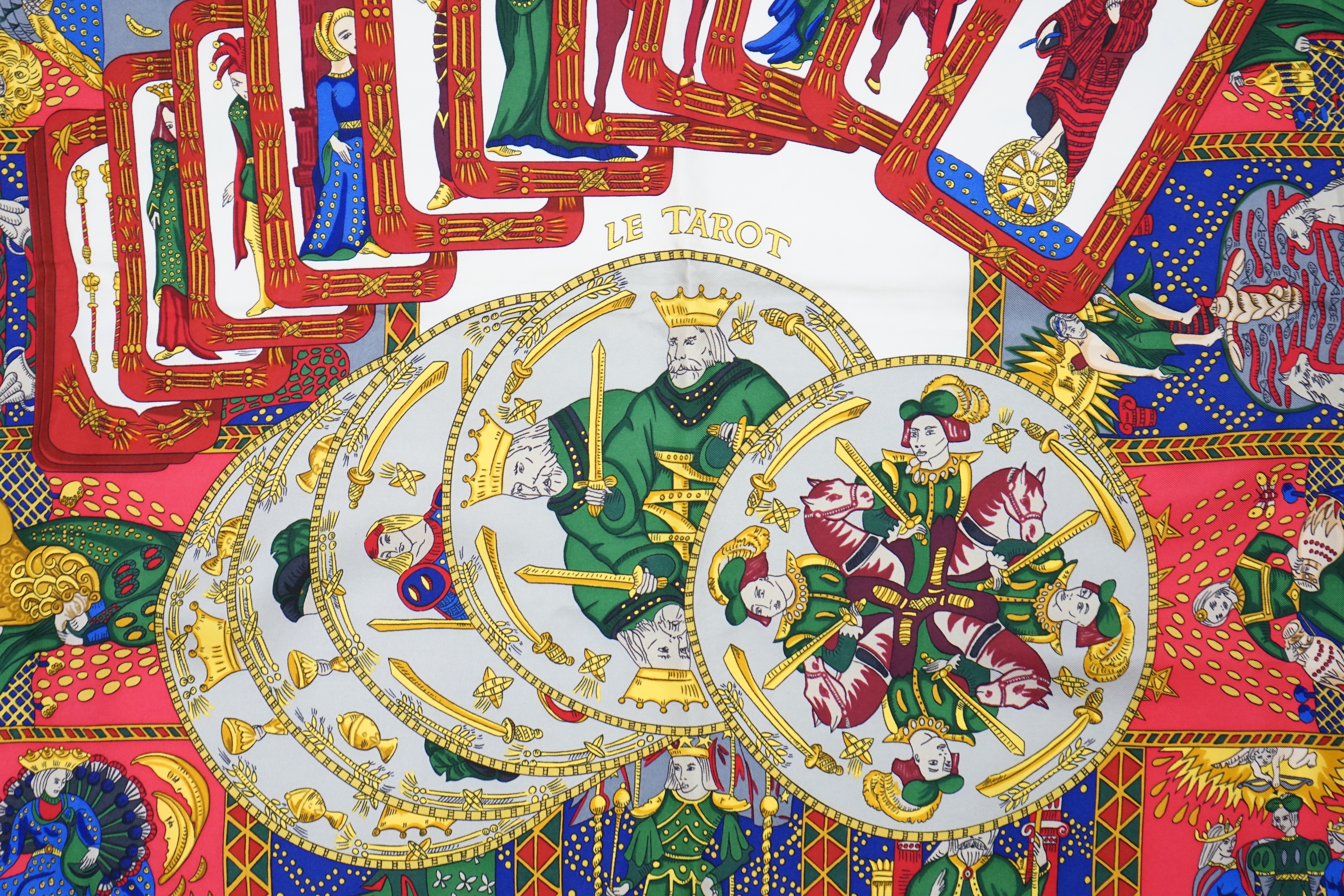 A Hermès Le Tarot silk scarf designed by Annie Faivre in 1991, 90cm x 90cm